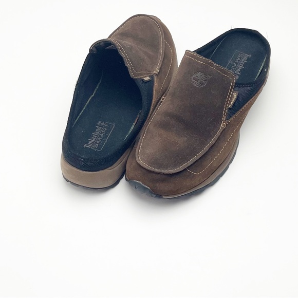 TIMBERLAND Chocolate Brown Genuine Leather Slip On Mules, Size 8.5 - Picture 1 of 11